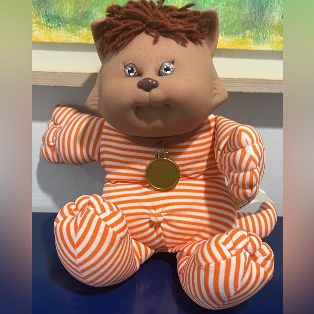 Cabbage Patch Kids Koosas Plush Cat Doll Toy 15" Orange Stripe Vintage 80s 1983